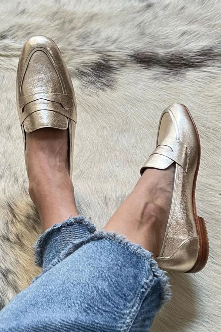 MOCASSINS BRILLANTS OR CLAIR