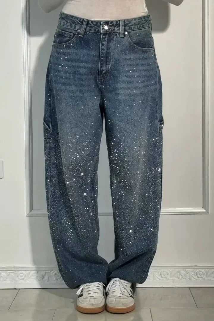 Victoria - Jeans à Paillettes Taille Haute