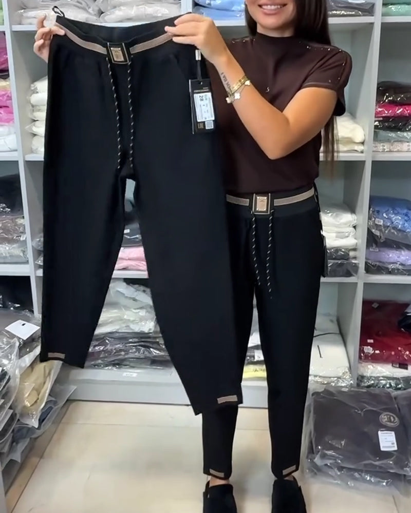 Pantalons Élégants avec Cordon de Serrage et Taille Élastique