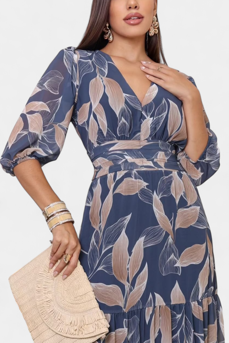 Robe Longue Aísha avec Motif Floral et Coupe Fluide