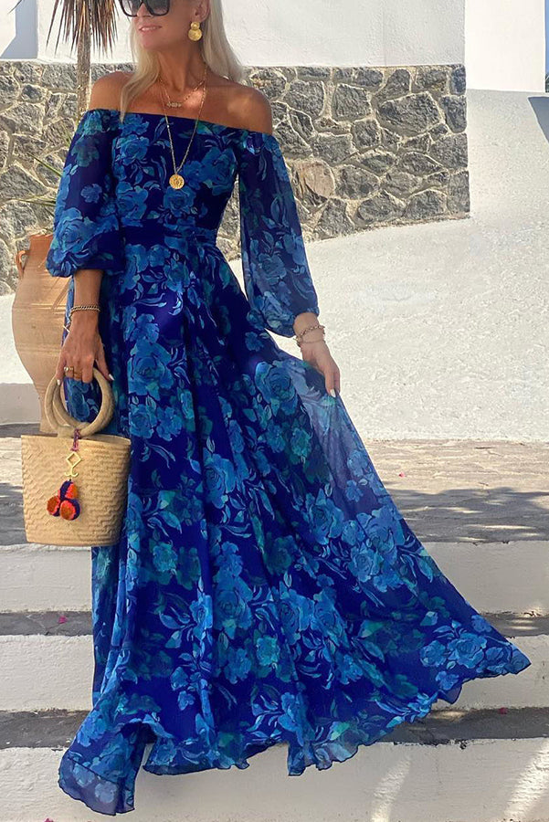 Francesca - Robe longue à imprimé floral et manches dénudées