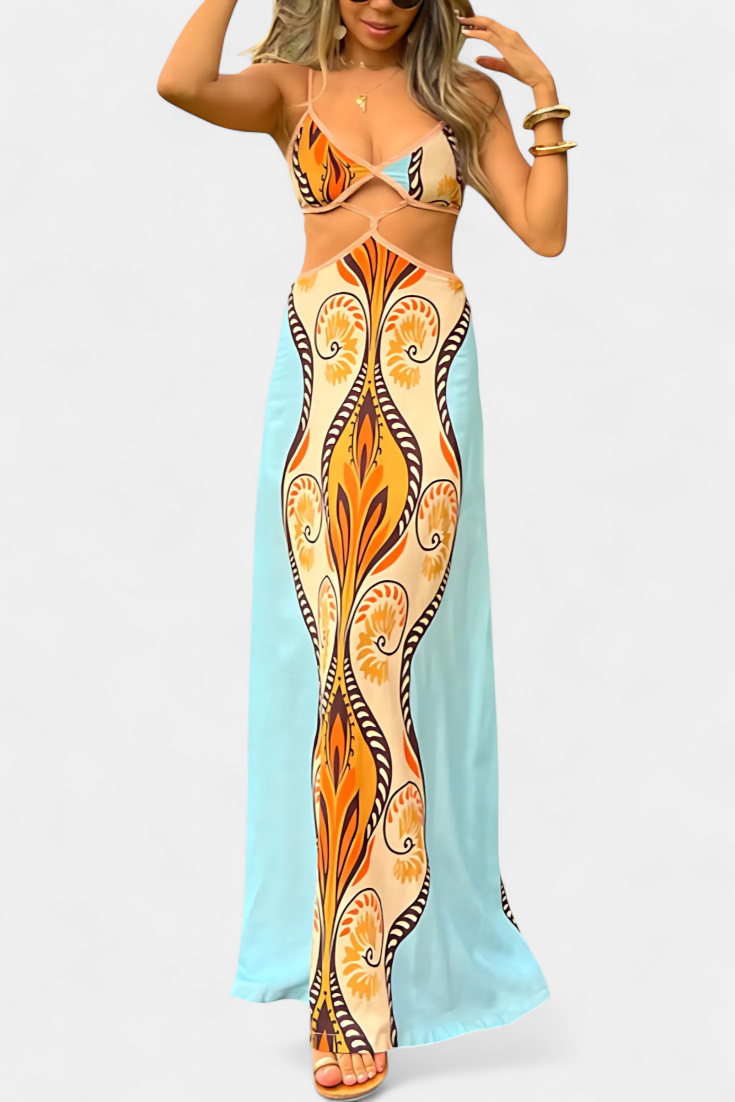 Sytella Dress with Cut-Out and Abstract Print