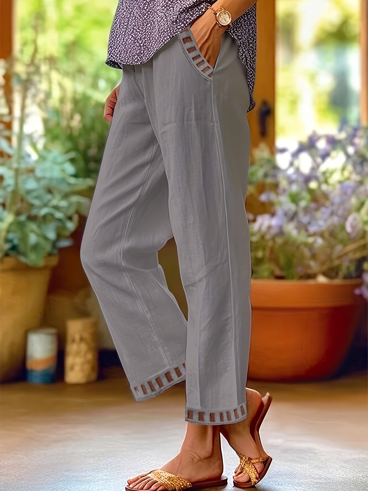 Wren – Pantalons Croppés Détente avec Bord Contrasté