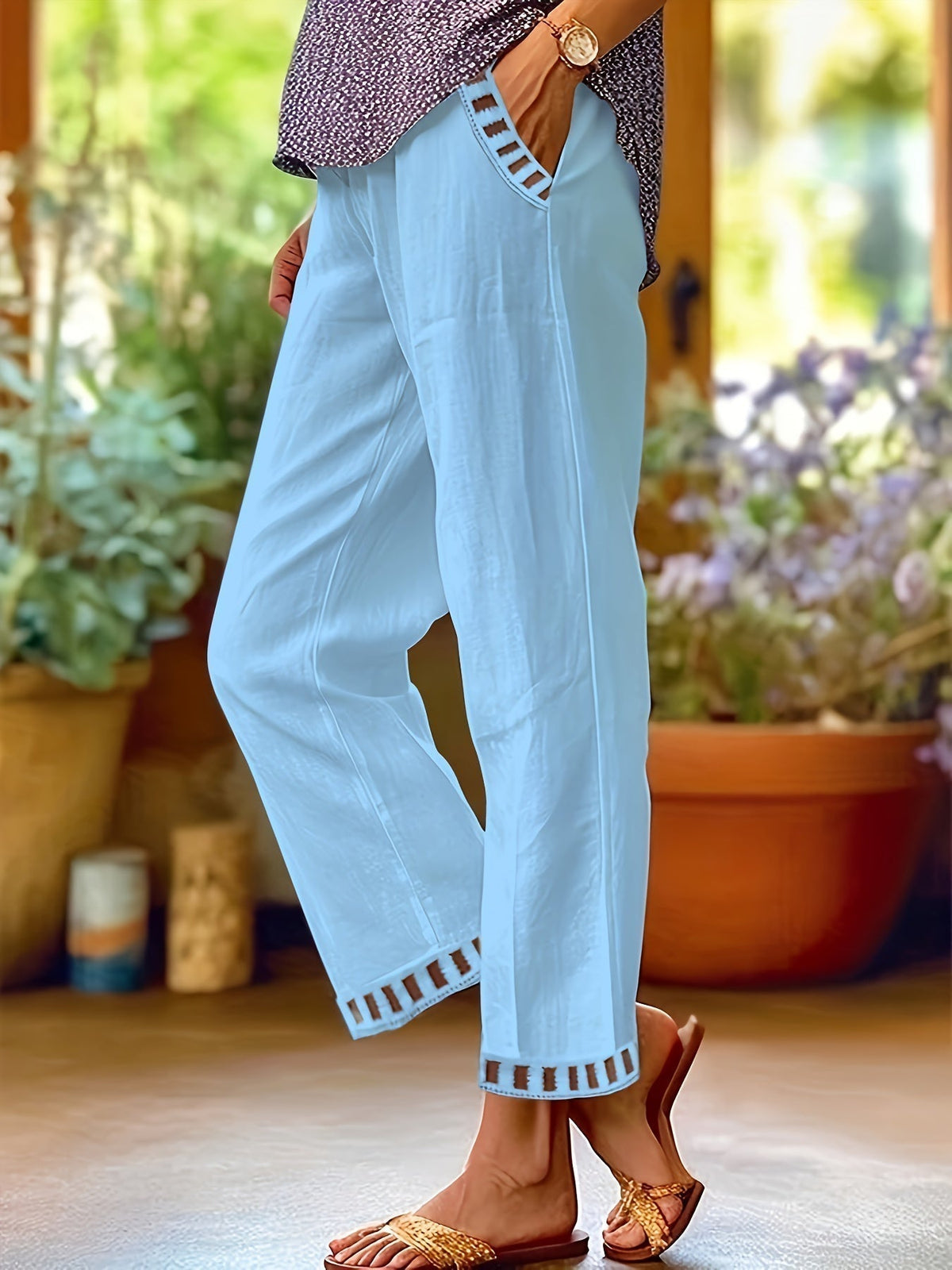 Wren – Pantalons Croppés Détente avec Bord Contrasté