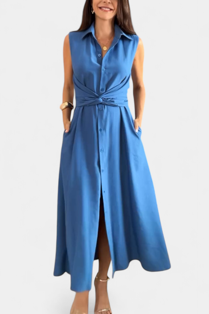 Meryl Shirt Dress with Button and Adjustable Bow