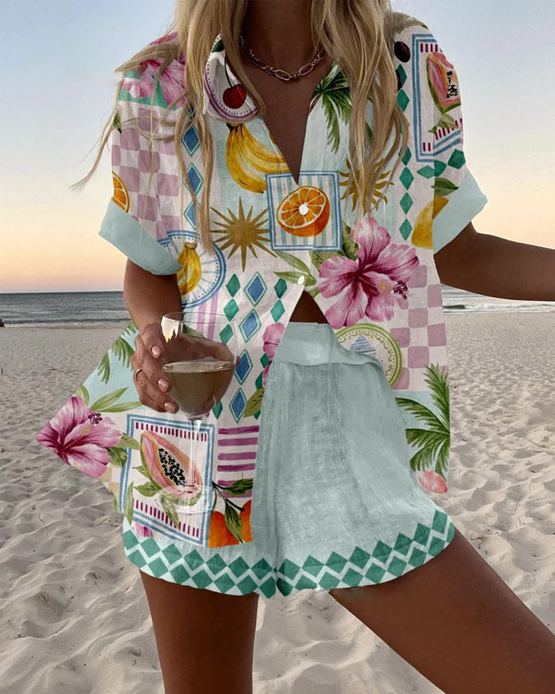 Maevin™ | Short Linen Set with Fruit Print
