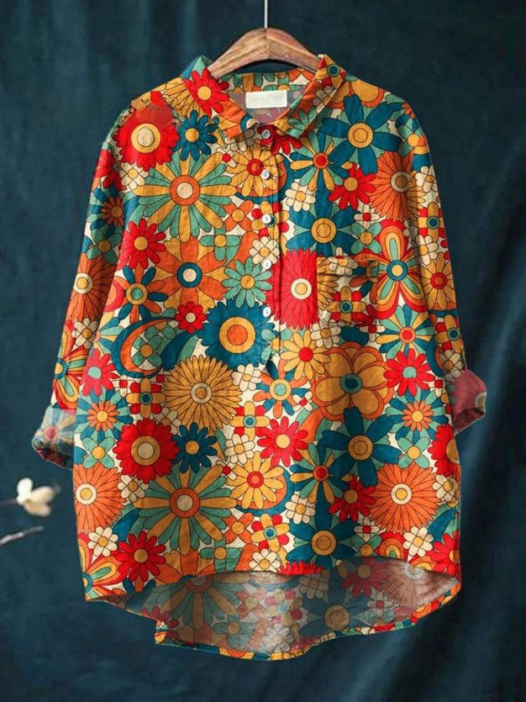 Lina | Chemise Brodée Florale Vibrante