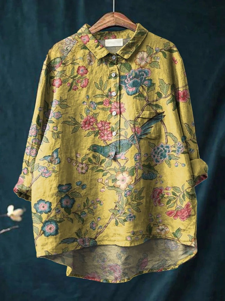 Lina | Chemise Brodée Florale Vibrante