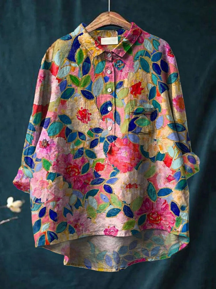 Lina | Chemise Brodée Florale Vibrante
