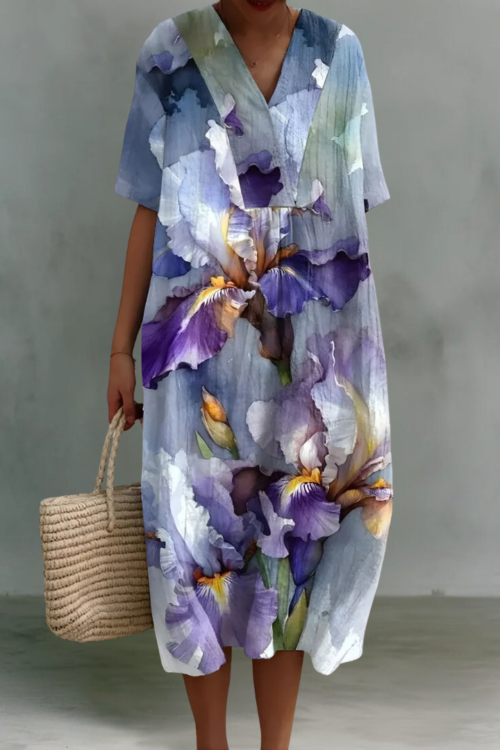 Robe Midi en Lin à Col V Ruby