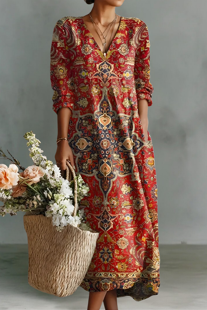 Olivia | Robe en Lin à Manches Longues et Col V
