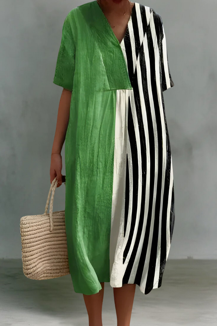 Sandra | Linen V-Neck Midi Dress