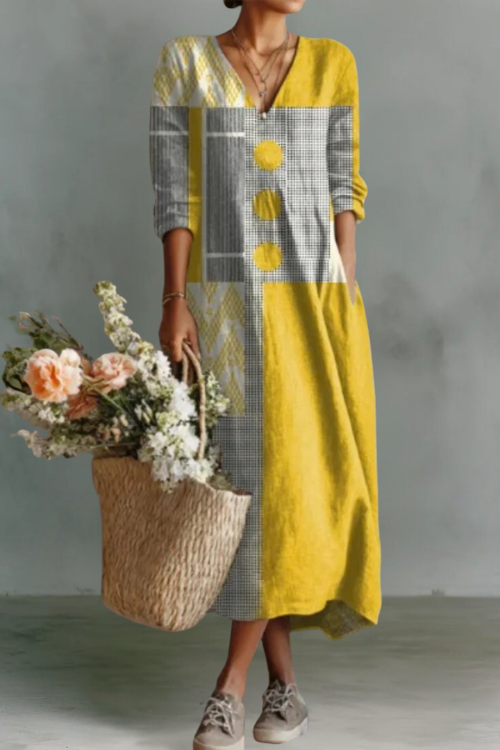 Zoey | Linen V-Neck Long Sleeve Dress