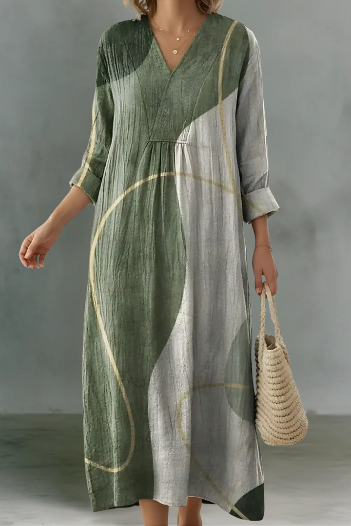 Mina | Robe en lin à col en V et manches longues