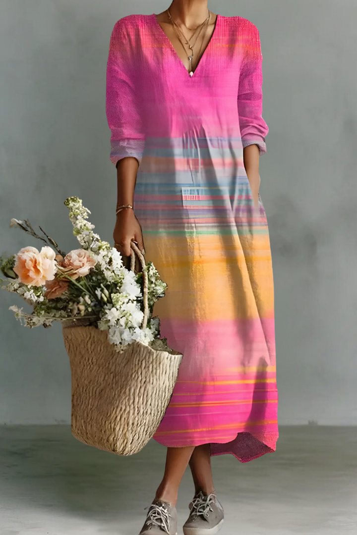 Ava | Robe en Lin à Manches Longues et Col V