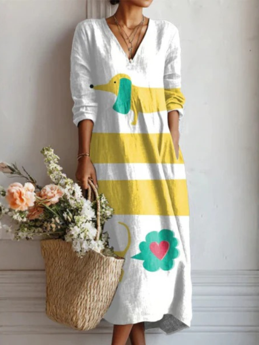 Layla | Robe en Lin à Manches Longues et Décolleté en V