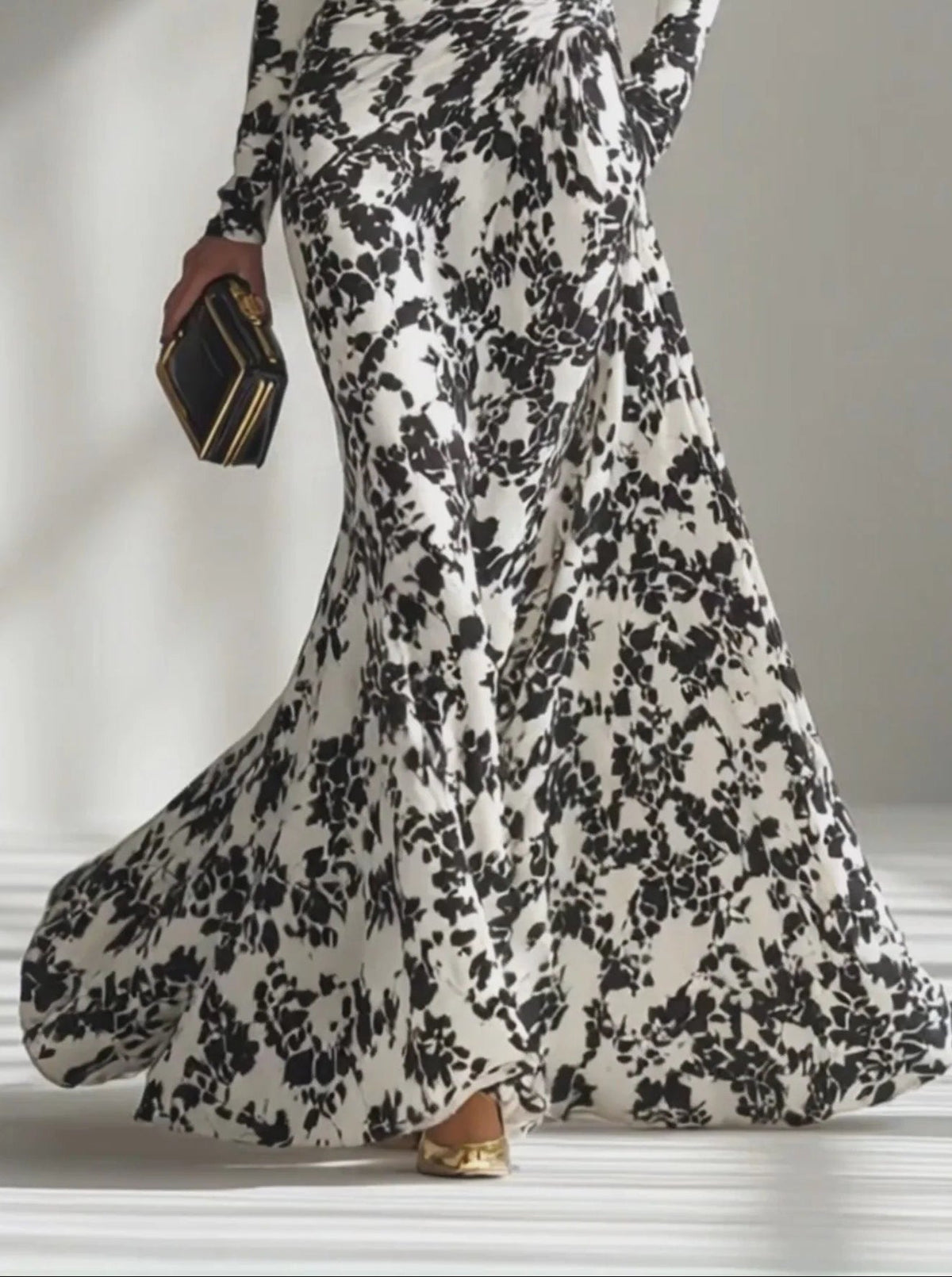 Robe portefeuille stretch à motif noir et blanc