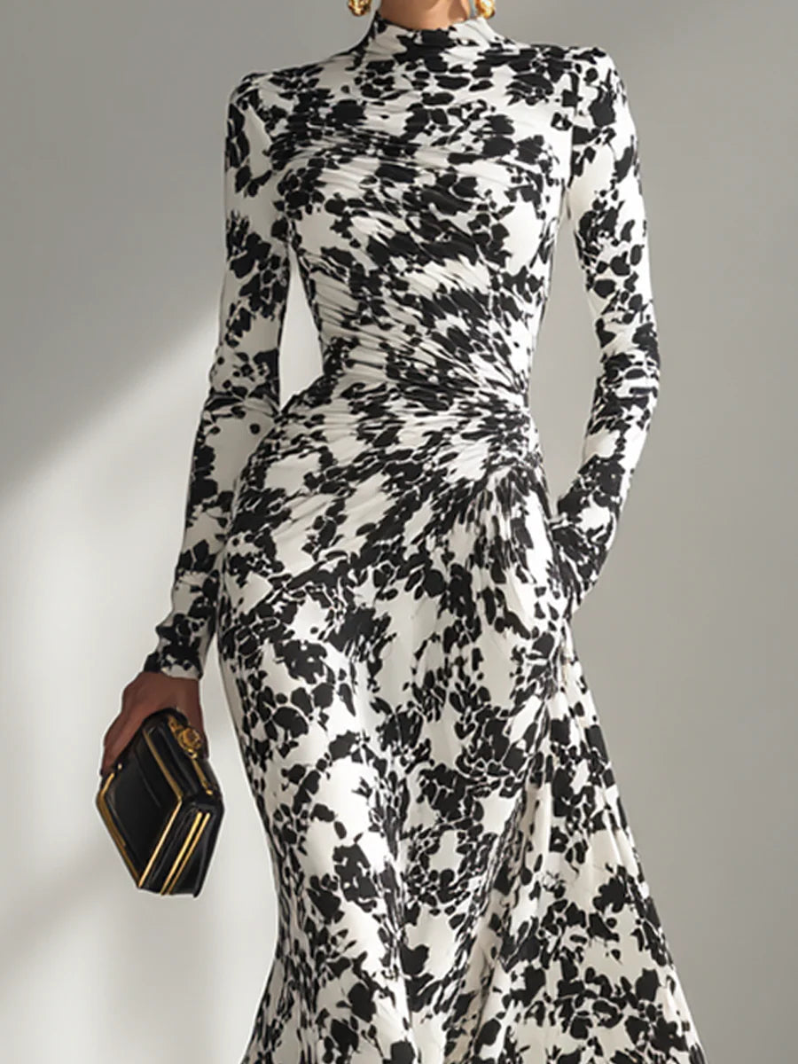 Robe portefeuille stretch à motif noir et blanc