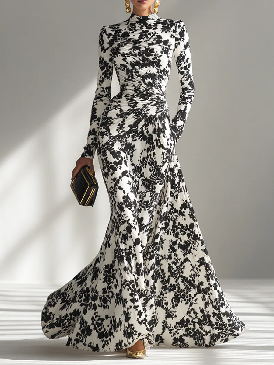 Robe portefeuille stretch à motif noir et blanc
