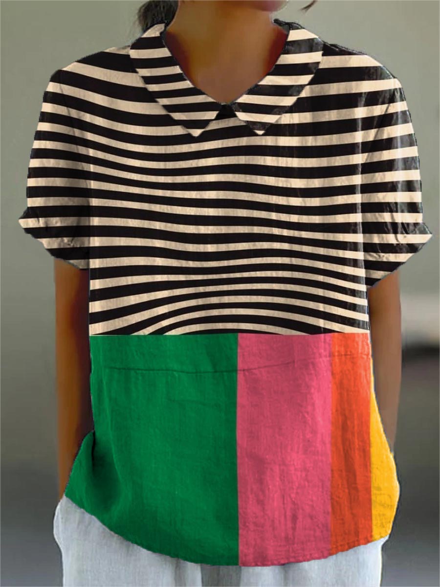 Eva | Chemise à Rayures Audacieuses et Bloc de Couleur