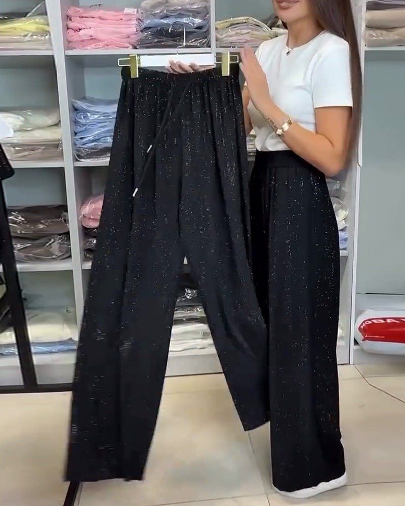 Pantalons Élegants à Taille Haute et Pattes Larges