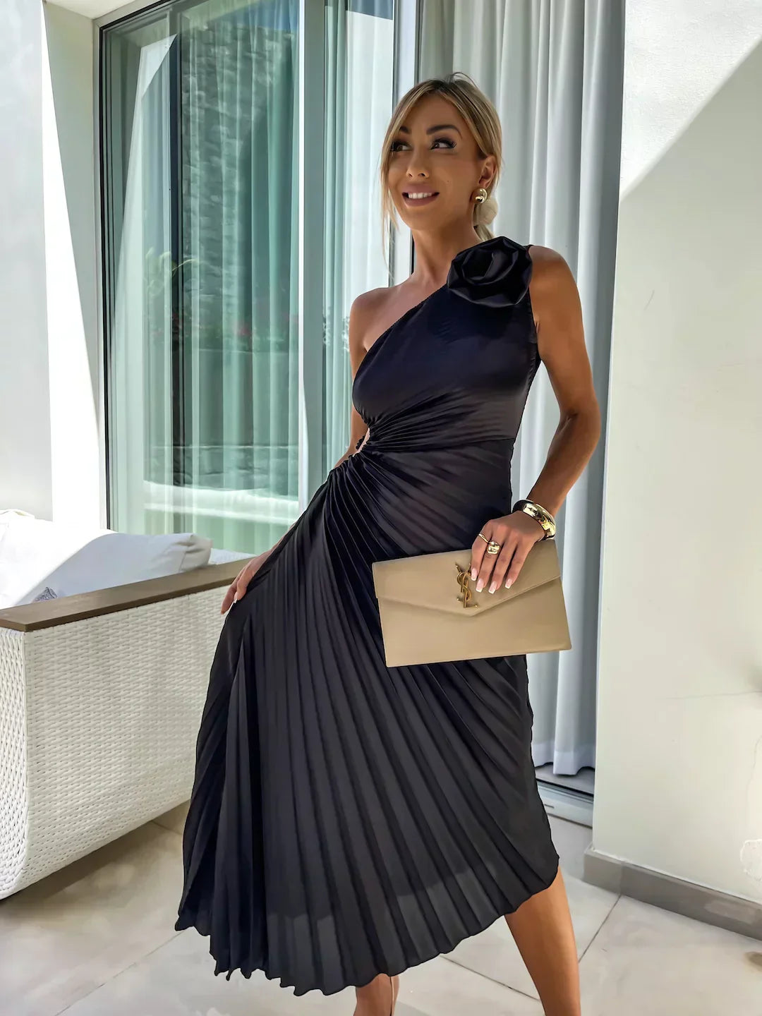 Eya™ | Robe Maxi Florale Élégante à Une Épaule