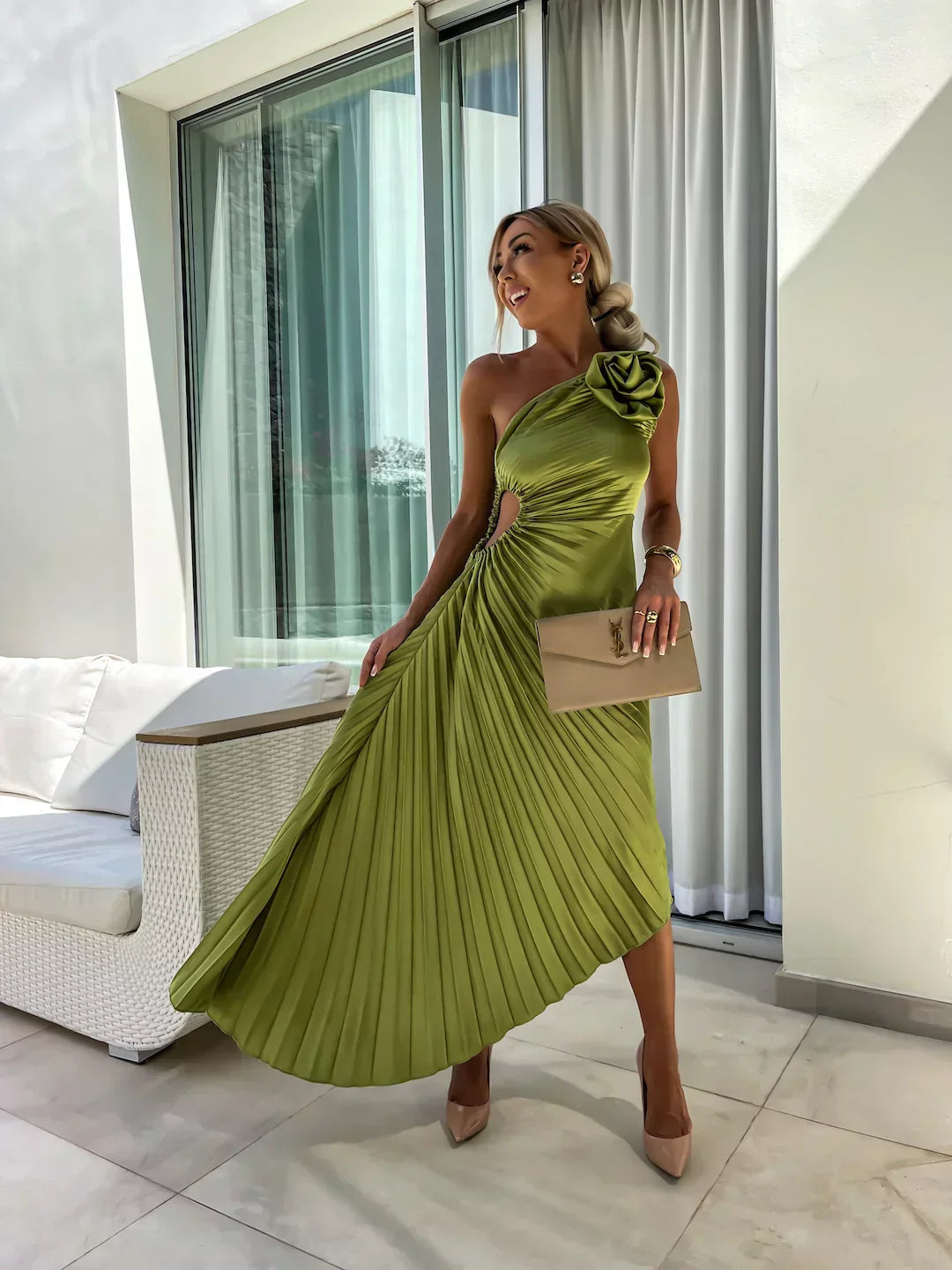 Eya™ | Robe Maxi Florale Élégante à Une Épaule