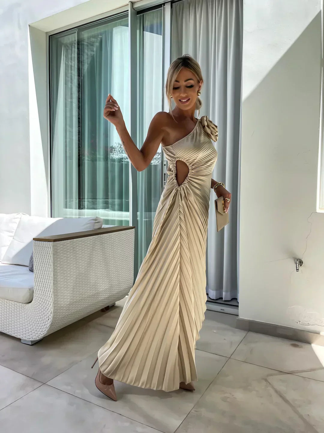 Eya™ | Robe Maxi Florale Élégante à Une Épaule