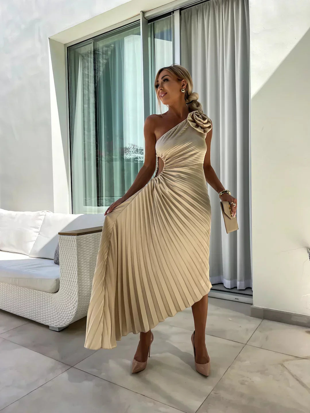 Eya™ | Robe Maxi Florale Élégante à Une Épaule