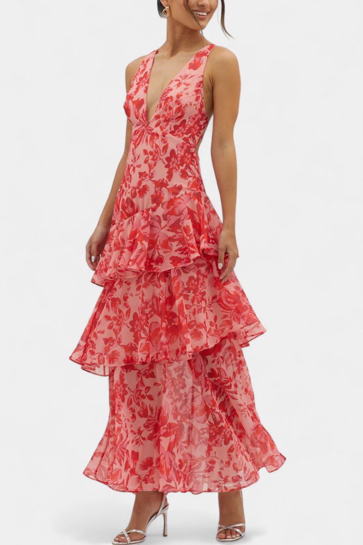 Robe du Dimanche en Georgette avec Décolleté en V et Couches Fluides