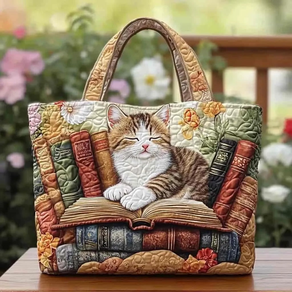 SAC FAIT MAIN - CHAT DORMANT AVEC DES LIVRES