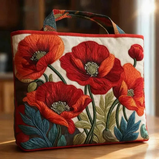 SAC À MAIN FAIT MAIN - FLEURS ROUGES