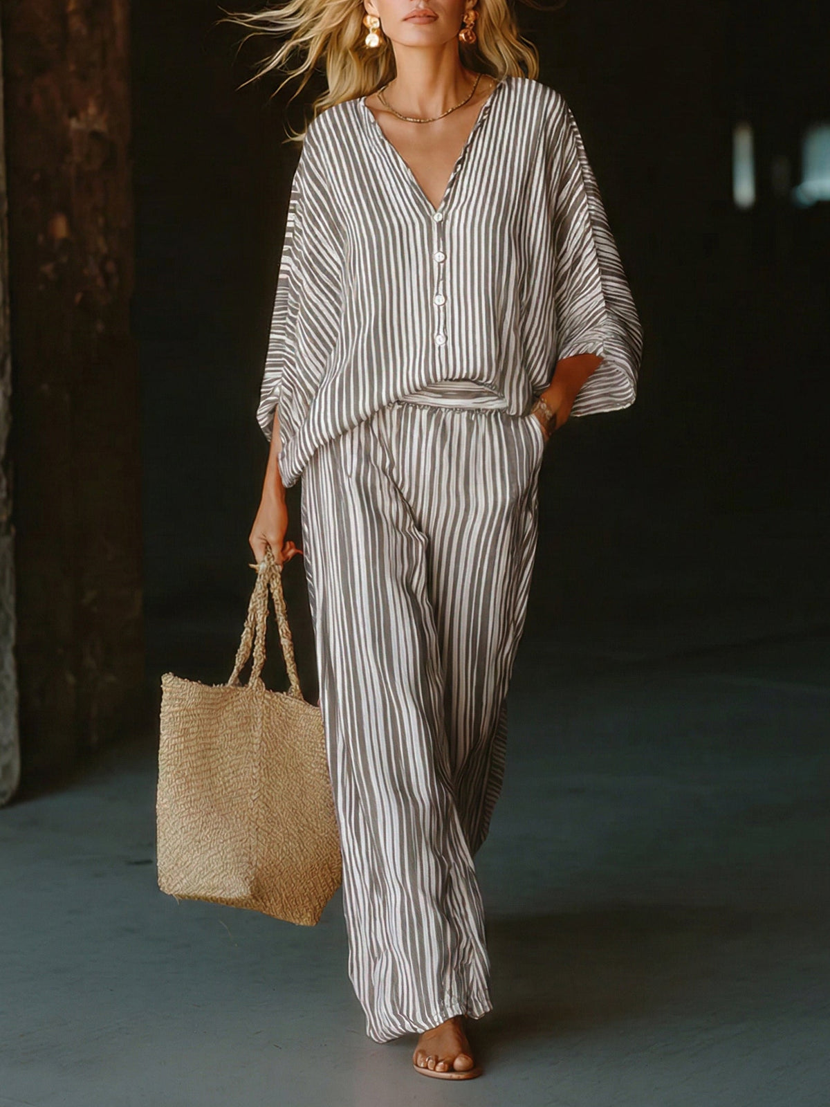 Chemise classique décontractée et pantalon large en deux pièces