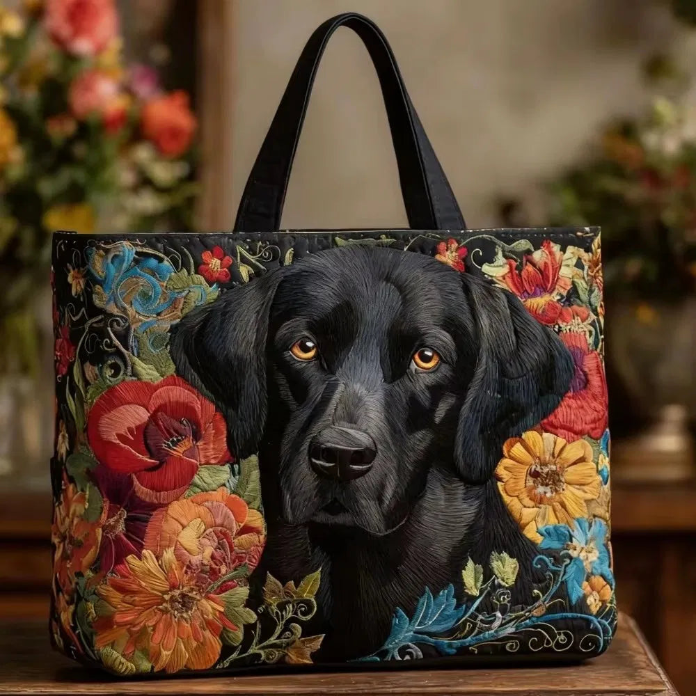 Sac Artisanal Matelassé - Labrador Noir Fleuri