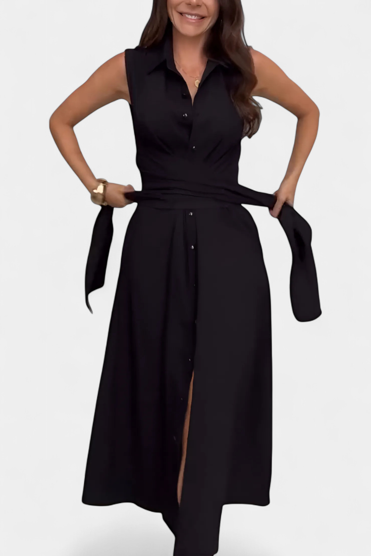 Meryl Shirt Dress with Button and Adjustable Bow