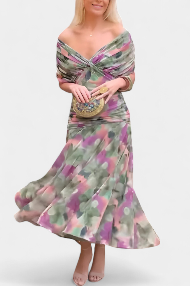 Robe longue Alondra avec imprimé floral et décolleté en V