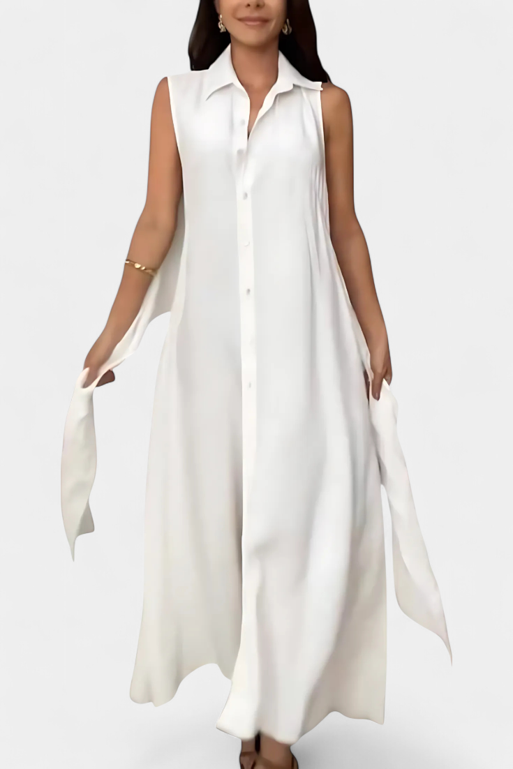 Meryl Shirt Dress with Button and Adjustable Bow