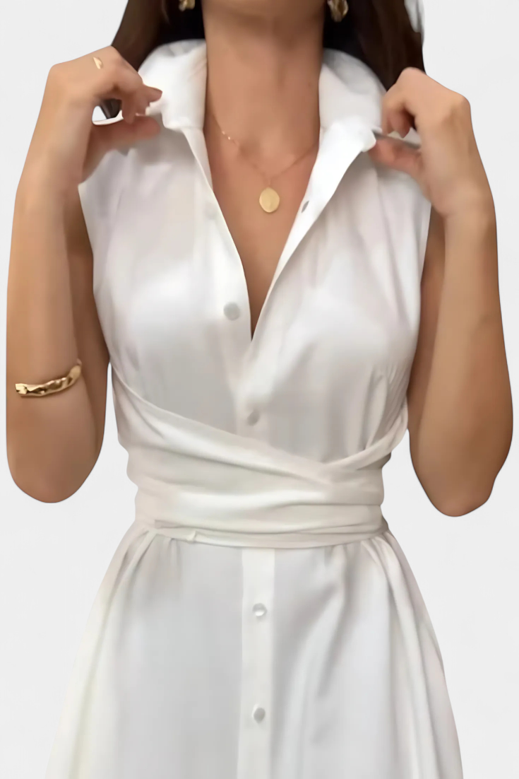 Meryl Shirt Dress with Button and Adjustable Bow