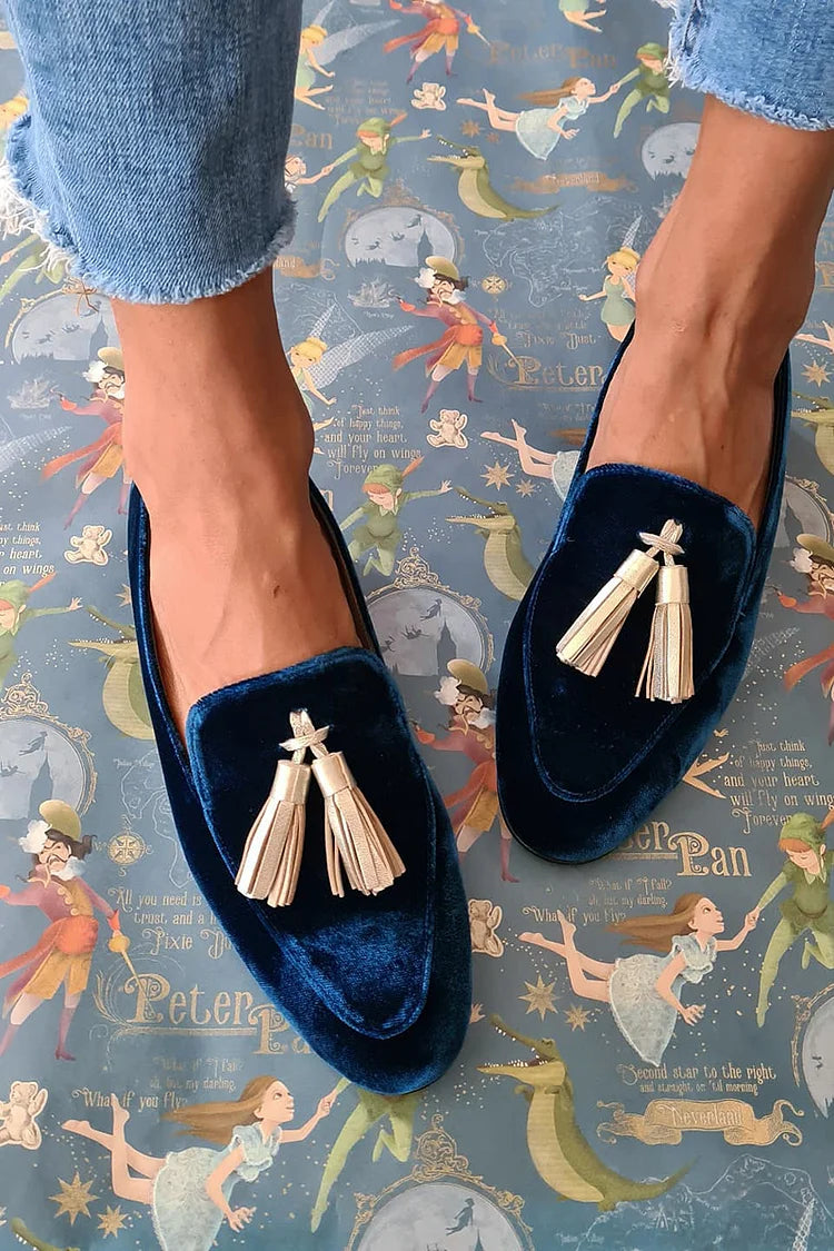 MOCASSINS ÉLÉGANCE DE MINUIT AVEC FRANGES CHAMPAGNE