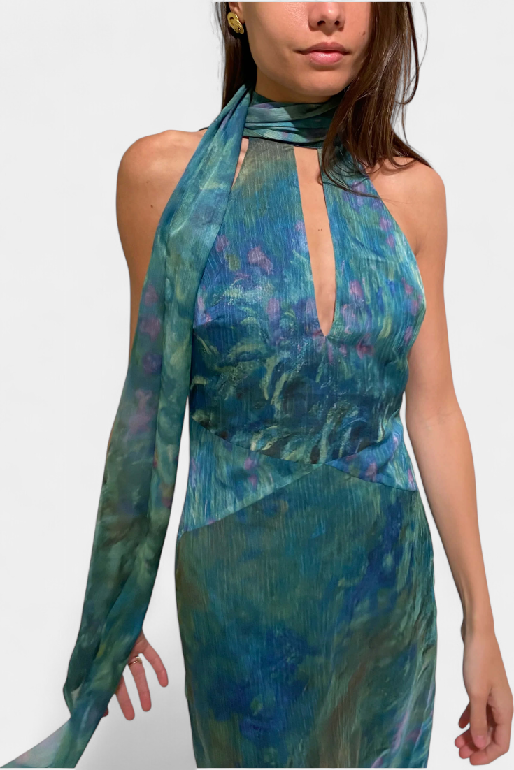 Robe Chiffon Moana avec Imprimé Inspiré de Monet