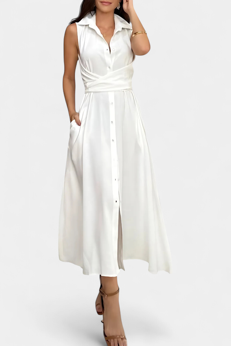 Meryl Shirt Dress with Button and Adjustable Bow
