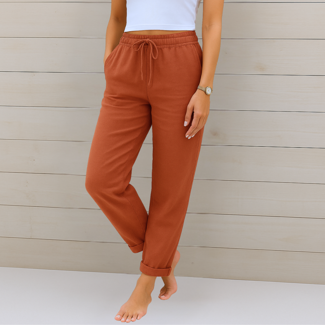 Maylora | Pantalons en Lin Relaxés à Cordon
