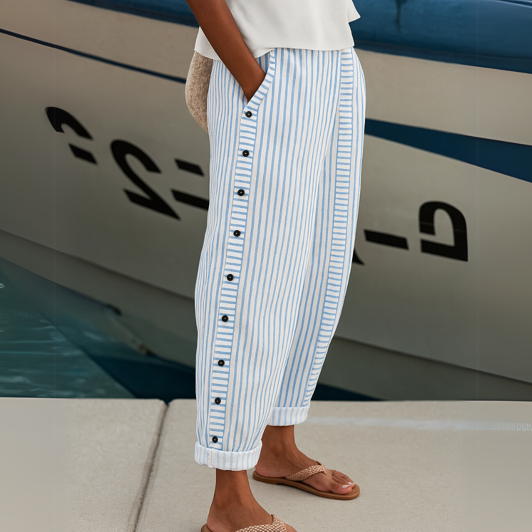 Caitlin | Pantalon à boutons rayé élégant