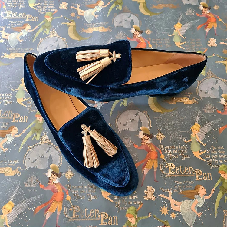 MOCASSINS ÉLÉGANCE DE MINUIT AVEC FRANGES CHAMPAGNE