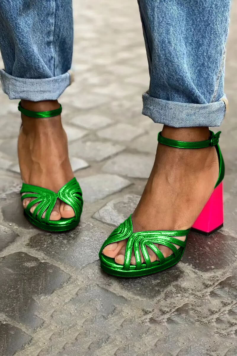 SANDALS À TALONS BICOLORÉS