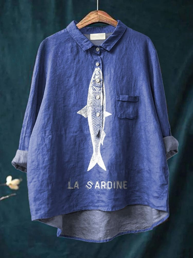 Chemise décontractée imprimée Sardine Vis pour femmes
