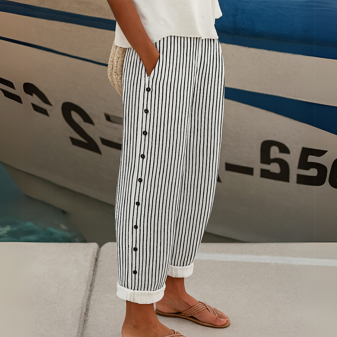 Caitlin | Pantalon à boutons rayé élégant