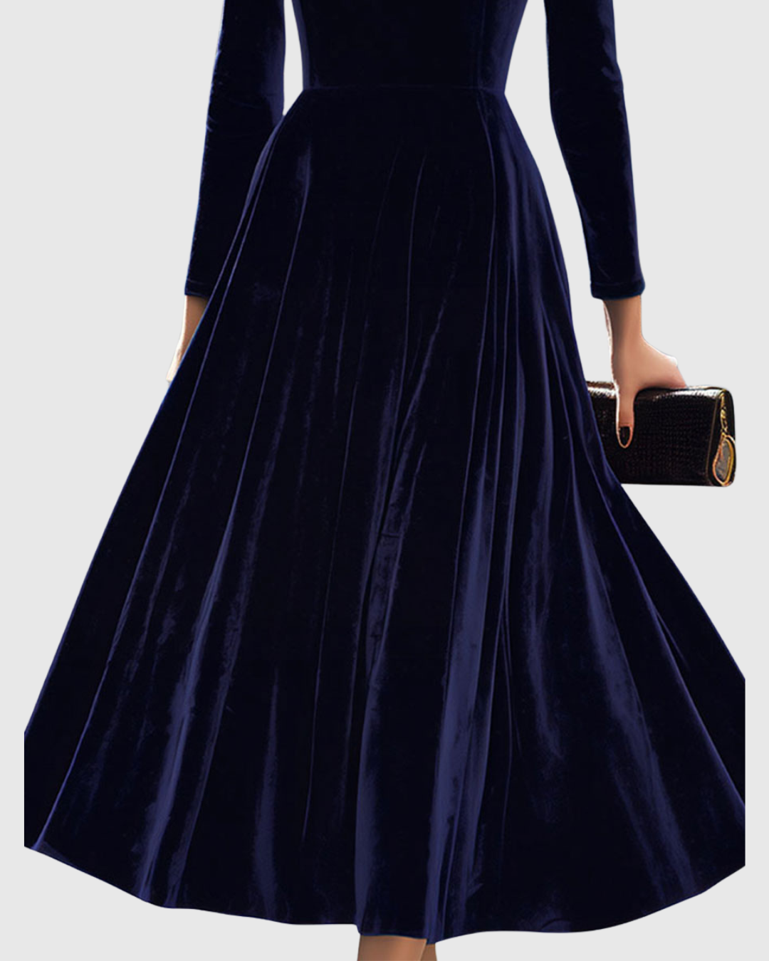 Liora™ | Robe Midi Bleu Marine à Manches Longues