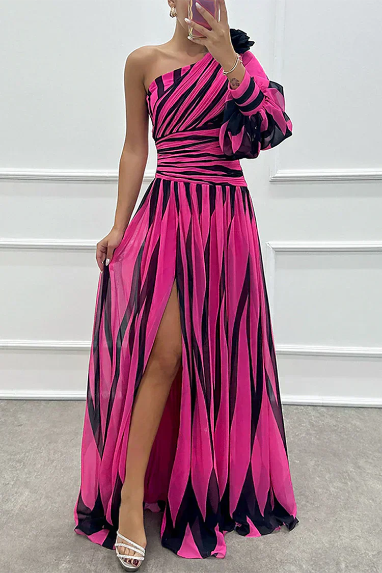Shiloh - Robe Maxi Élégante Rayée à Une Épaule