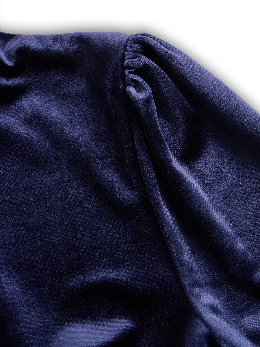 Liora™ | Robe Midi Bleu Marine à Manches Longues